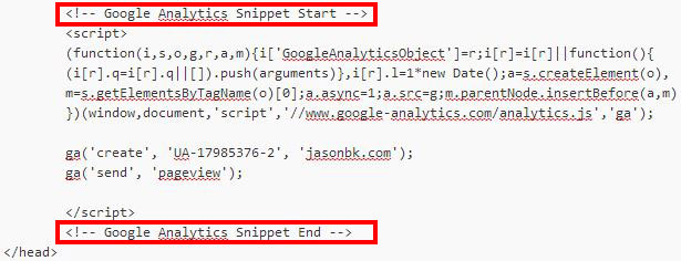 Screenshot of what the code looks like with comments added before closing </head> tag