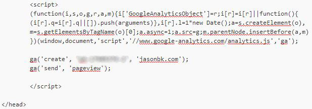 Screenshot of what the code looks like with snippet added before closing </head> tag