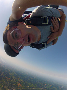 Jason during tandem skydiving free fall